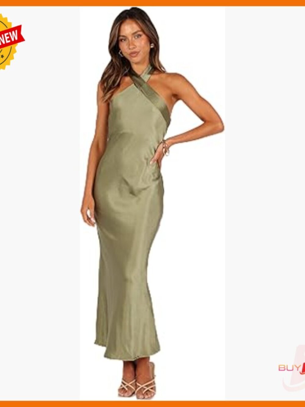 Maxi Dress with Halter Neckline and Elastic Waistband for Casual Wear